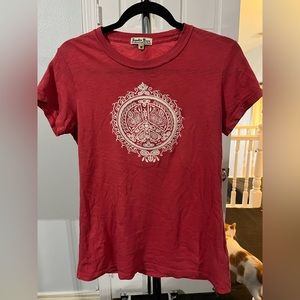LuckyBrand Woman’s Red sShort Sleeved Peace Sign Embroidered T-Shirt